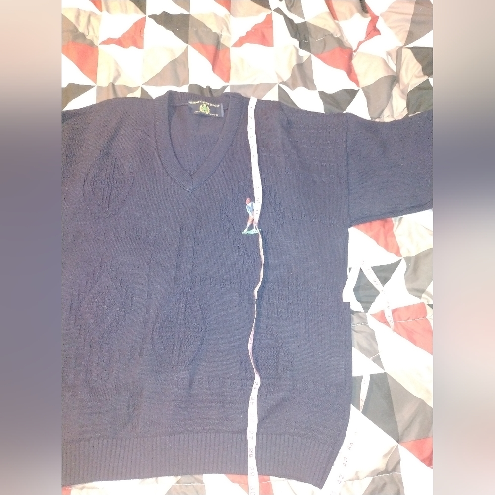 Blarney Castle Designs Sweater Mens Large XL Ireland Golf V-neck Geometric. - Picture 6 of 8